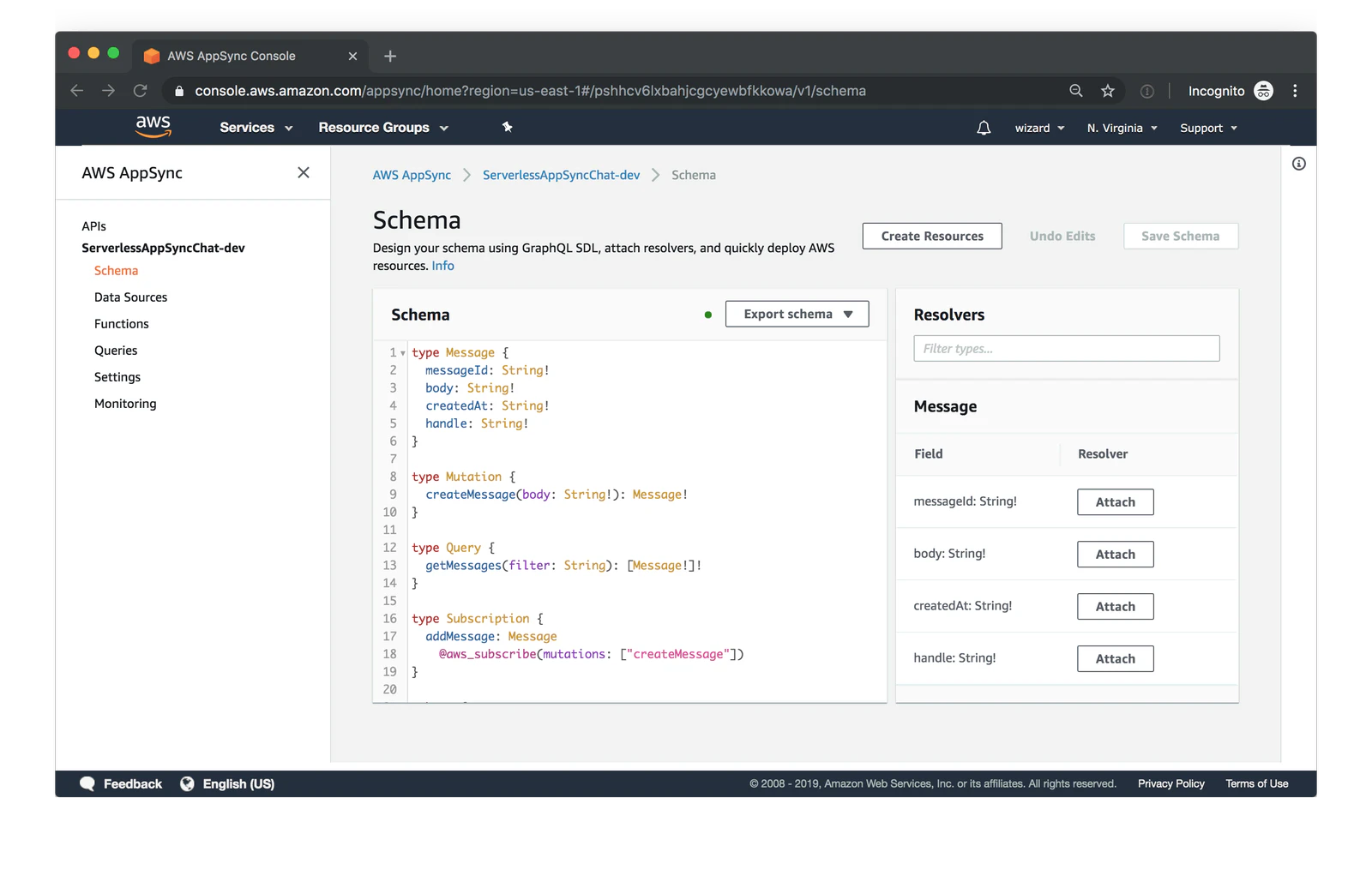 screenshot of AWS AppSync